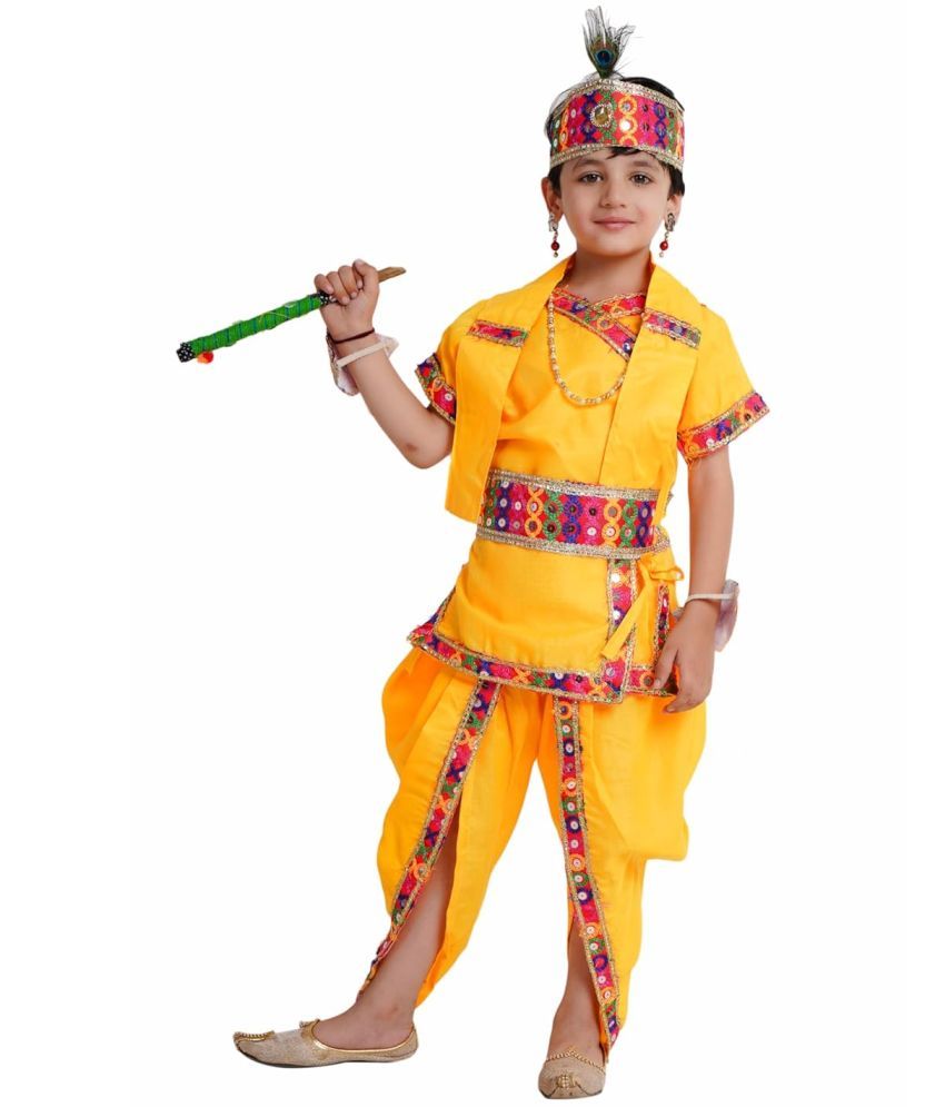     			Kaku Fancy Dresses Krishna Dress Cotton Fabric For Kids, Krishna Leela Costume With Accessories For Boys & Girls, 2-3 Years