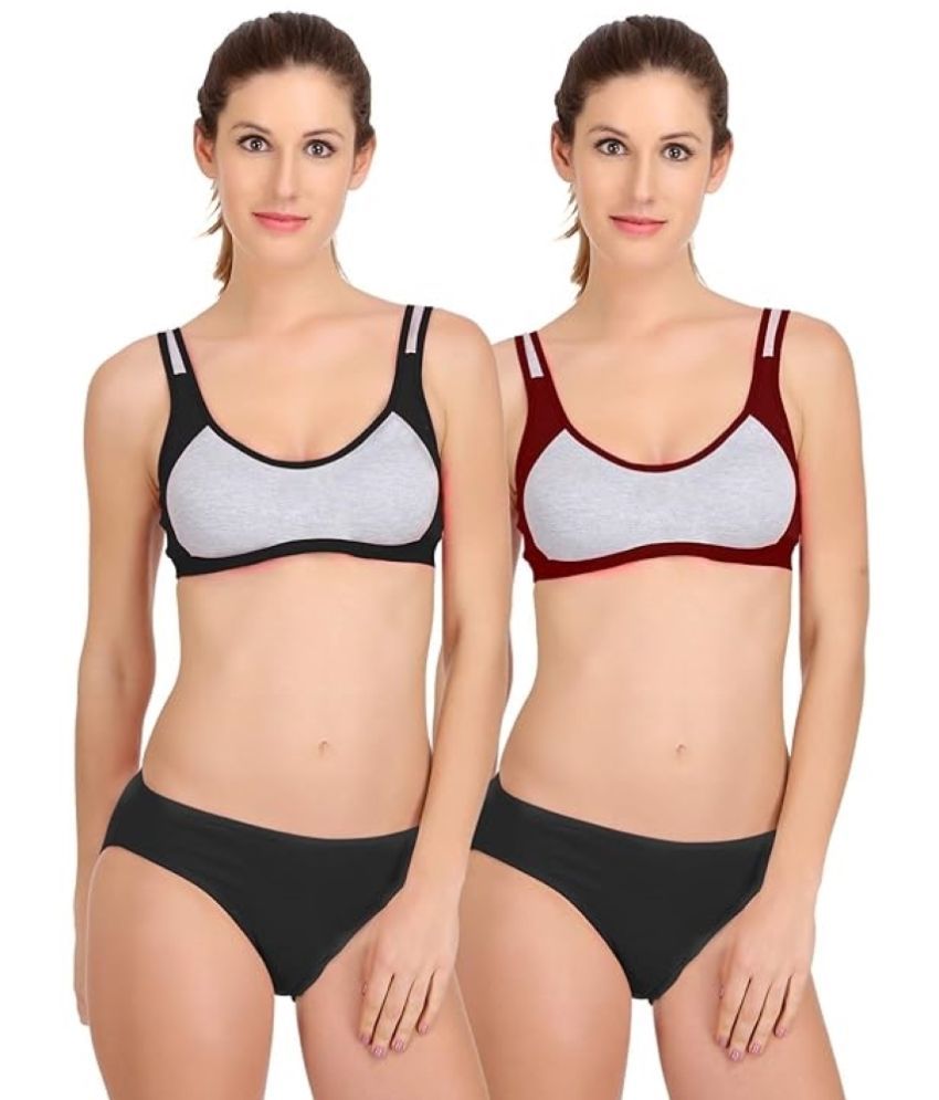     			Kiran Enterprises Black,Maroon Cotton Women's Bra & Panty Set ( Pack of 2 )