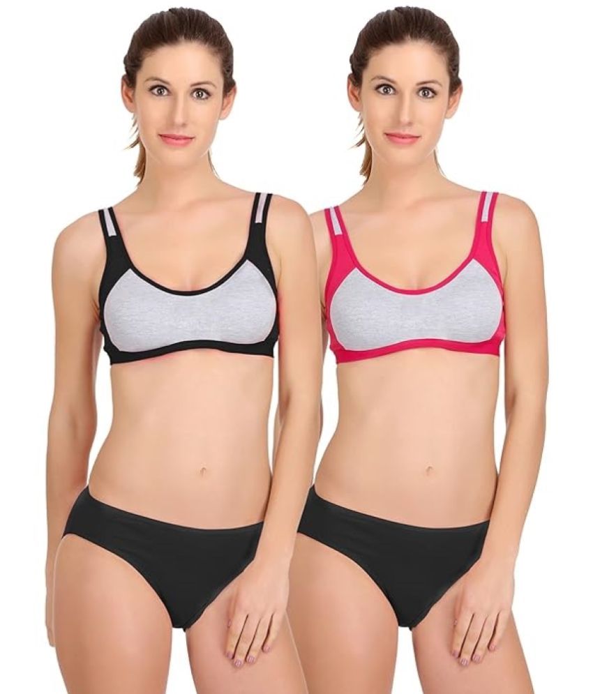     			Kiran Enterprises Black,Peach Cotton Women's Bra & Panty Set ( Pack of 2 )