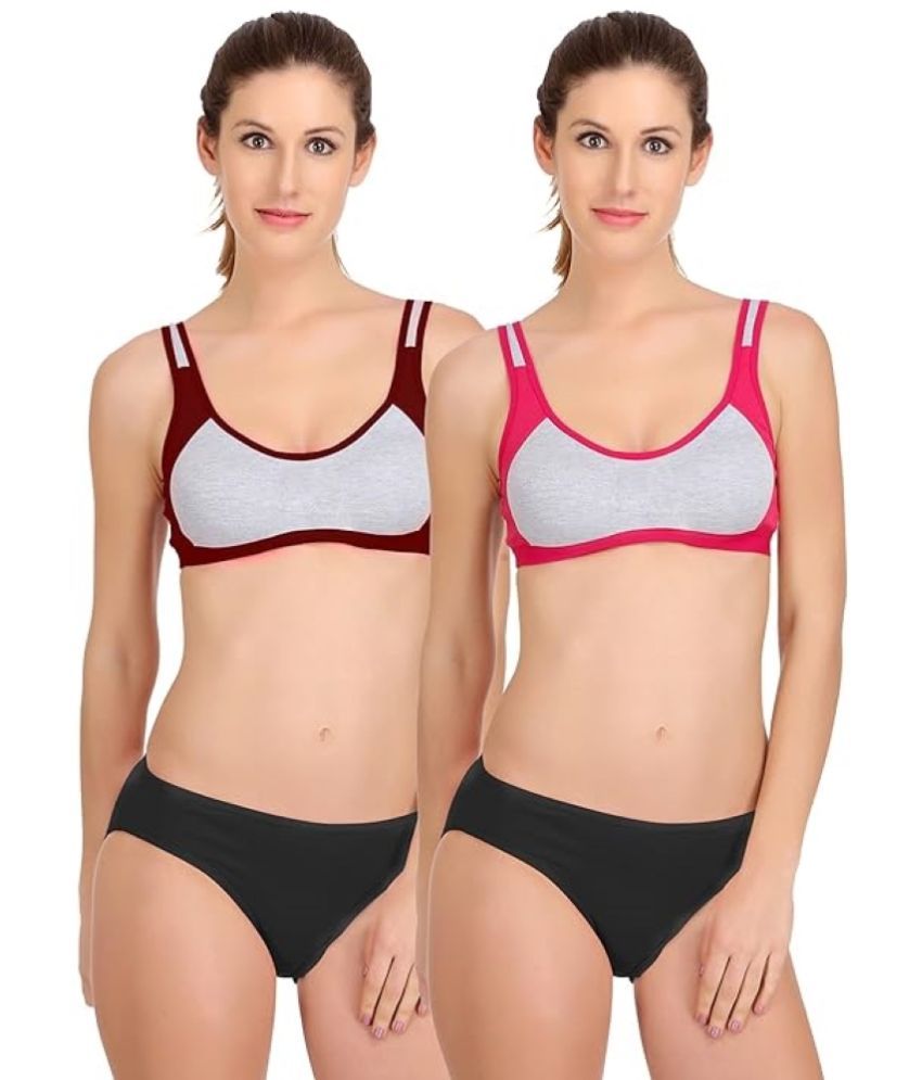     			Kiran Enterprises Maroon,Pink Cotton Women's Bra & Panty Set ( Pack of 2 )