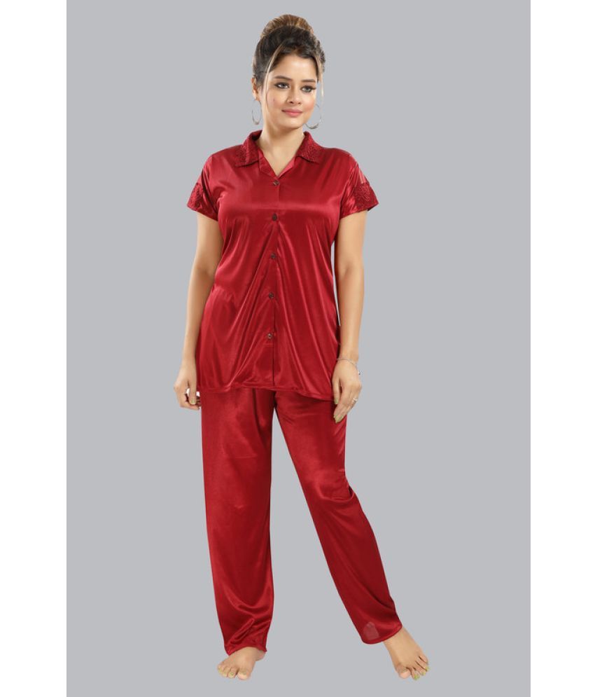     			Ladyvenom Maroon Satin Women's Nightwear Nightsuit Sets ( Pack of 1 )