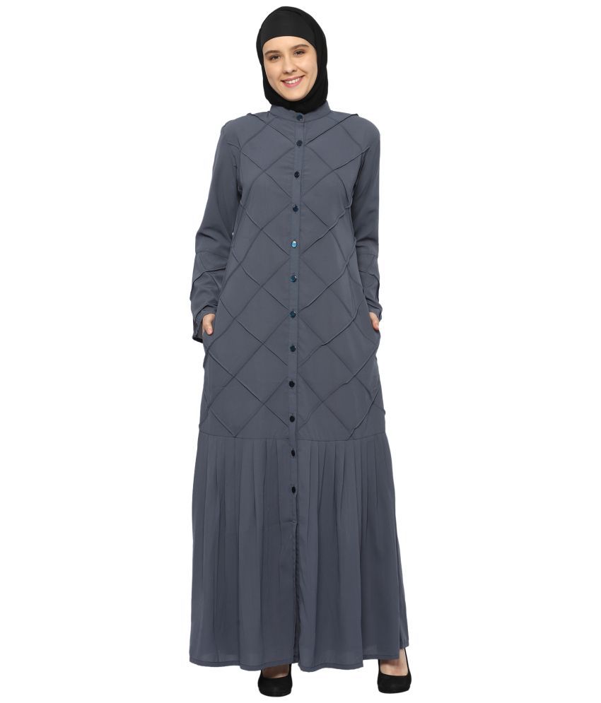     			Momin Libas Grey Polyester Stitched Burqas without Hijab -