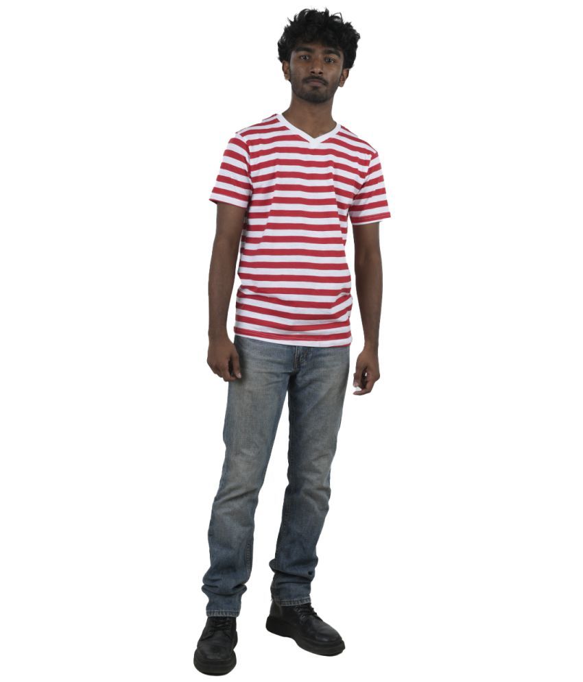     			Radprix 100% Cotton Regular Fit Striped Half Sleeves Men's T-Shirt - Red ( Pack of 1 )