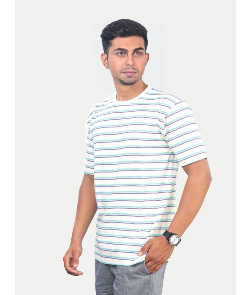     			Radprix Cotton Regular Fit Striped Half Sleeves Men's T-Shirt - White ( Pack of 1 )