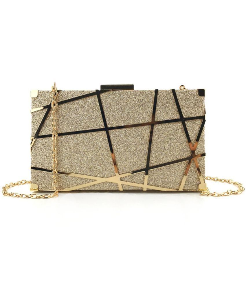     			Santorini Gold Metal Box Clutch