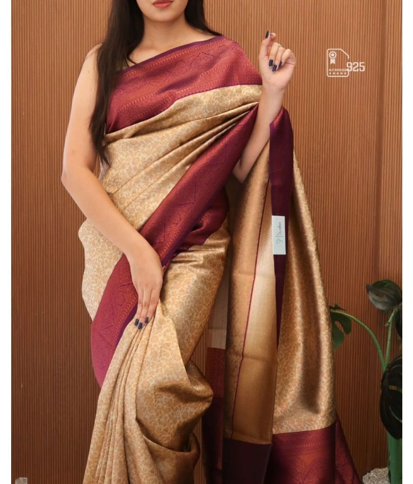     			Semore Art Silk Printed Saree With Blouse Piece - Cream ( Pack of 1 )