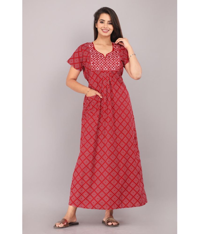     			Shri Krishna Fabric Maroon Cotton Women's Nightwear Nighty & Night Gowns ( Pack of 1 )