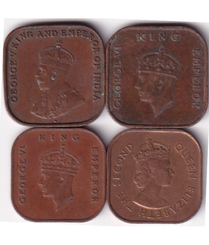     			Straits Settlements and Malaya One Cent (George V ,Elizabeth, and George VI) Old Issue Rare 4 Pcs Set