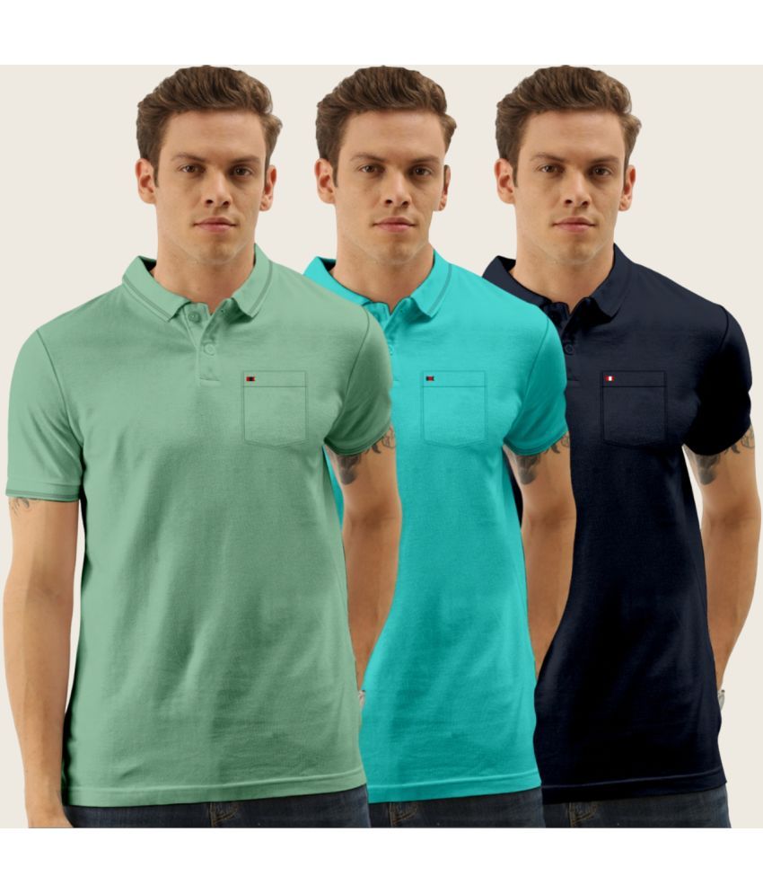     			TAB91 Pack of 3 Cotton Blend Slim Fit Solid Half Sleeves Men's Polo T Shirt ( Navy )