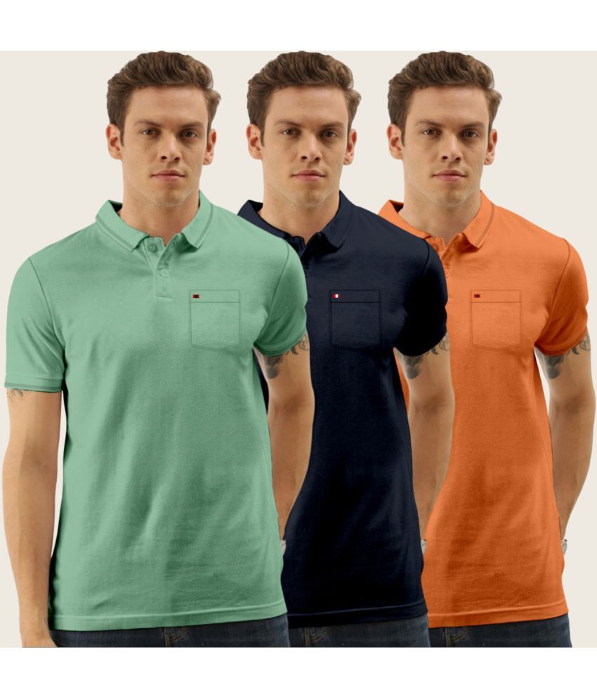     			TAB91 Pack of 3 Cotton Blend Slim Fit Solid Half Sleeves Men's Polo T Shirt ( Sea Green )