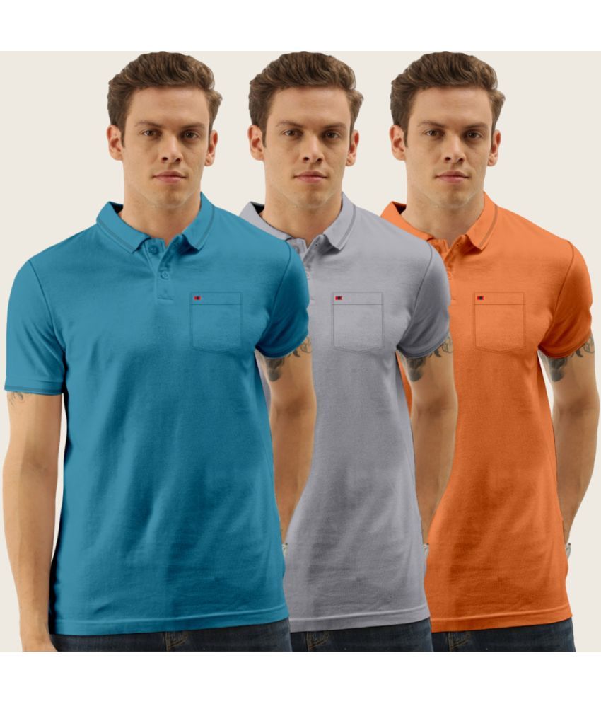     			TAB91 Cotton Blend Slim Fit Solid Half Sleeves Men's Polo T Shirt - Teal Blue ( Pack of 3 )