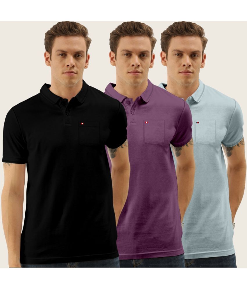     			TAB91 Cotton Blend Slim Fit Solid Half Sleeves Men's Polo T Shirt - Purple ( Pack of 3 )