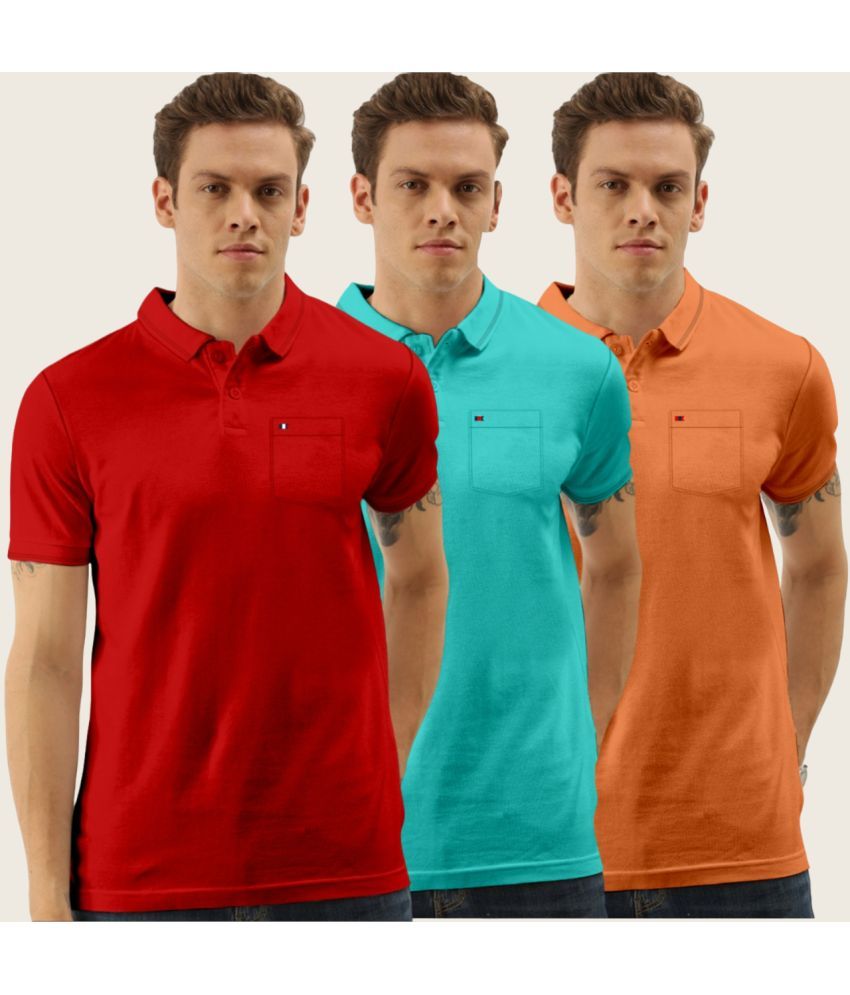     			TAB91 Cotton Blend Slim Fit Solid Half Sleeves Men's Polo T Shirt - Aqua ( Pack of 3 )