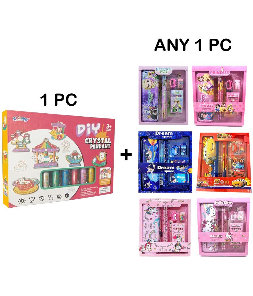     			TOY DEKHO Combo Of DIY Crystal Pendant & Big Stationery Kit For Boys & Girls 3+ Years.