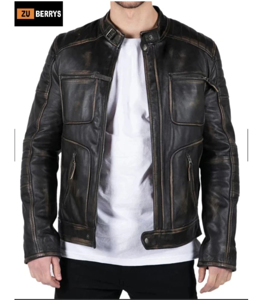     			ZuBerrys Pure Leather Men's Leather Jacket - Black ( Pack of 1 )