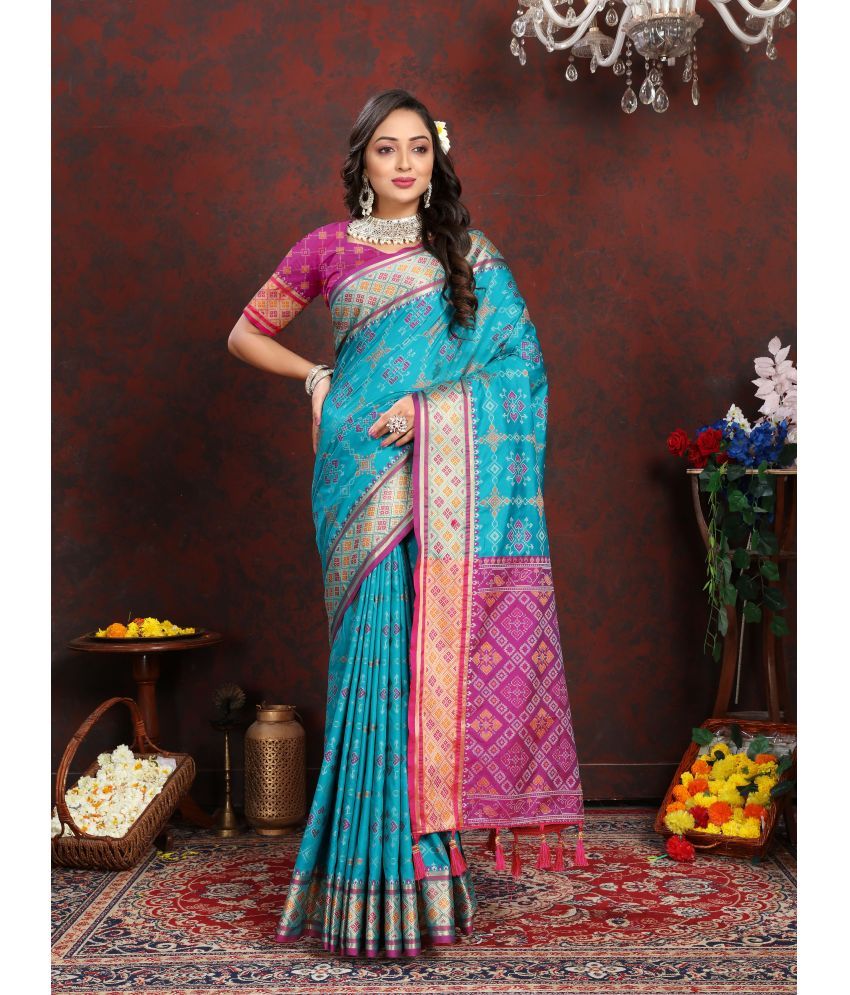     			ofline selection Organza Woven Saree With Blouse Piece - SkyBlue ( Pack of 1 )