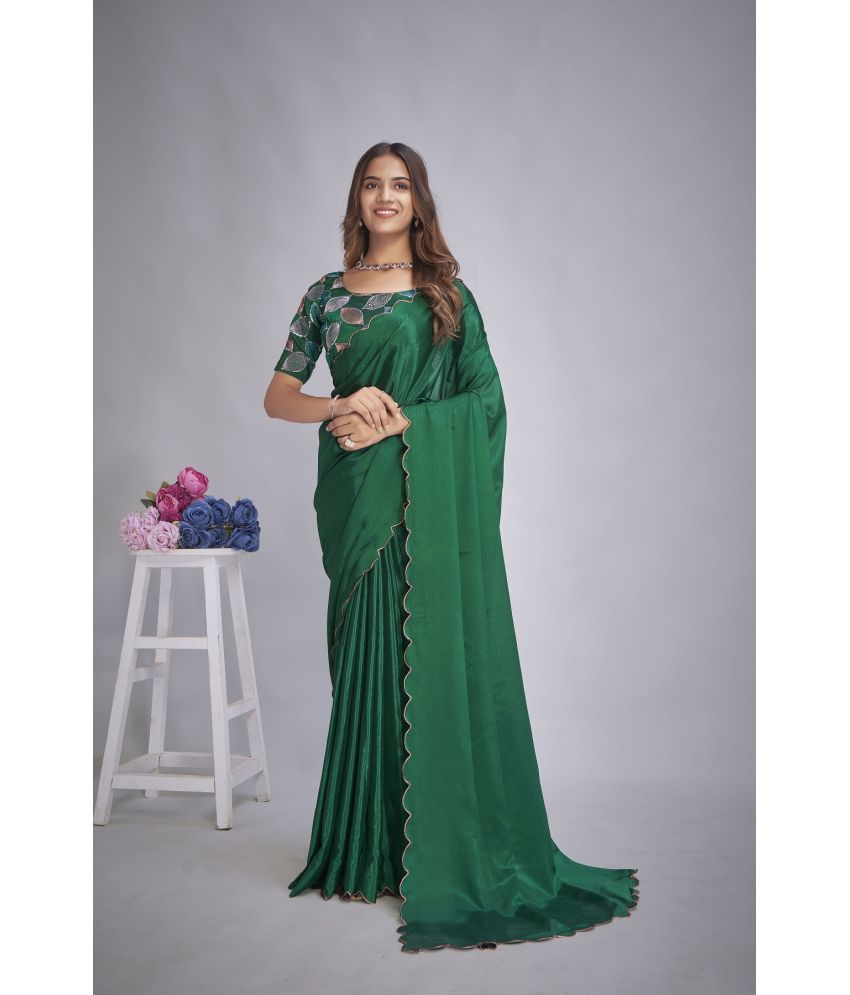     			A TO Z CART Chiffon Embellished Saree With Blouse Piece - Green ( Pack of 1 )