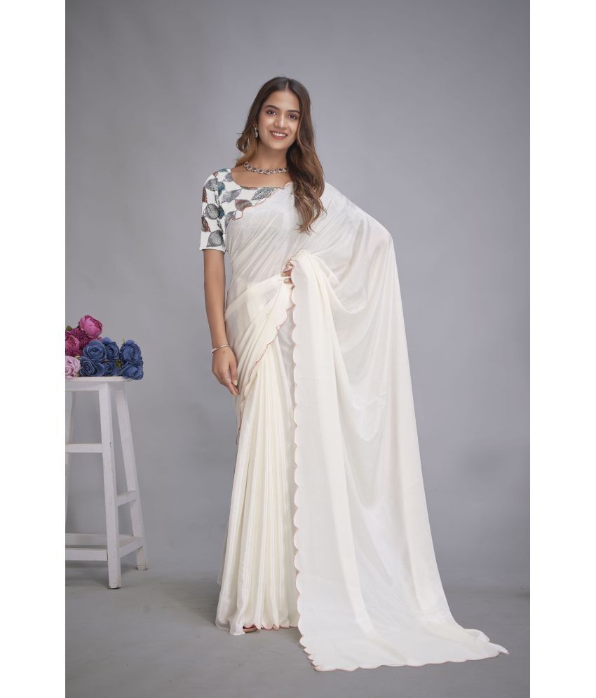     			A TO Z CART Chiffon Embellished Saree With Blouse Piece - White ( Pack of 1 )