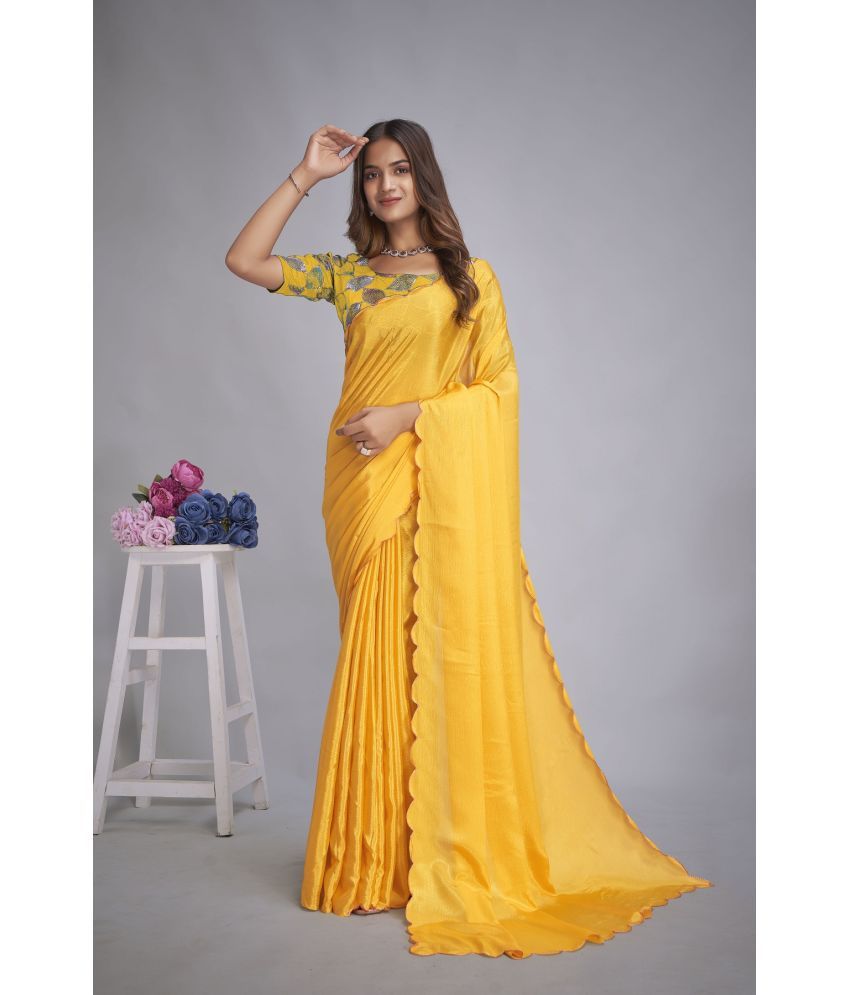     			A TO Z CART Chiffon Embellished Saree With Blouse Piece - Yellow ( Pack of 1 )