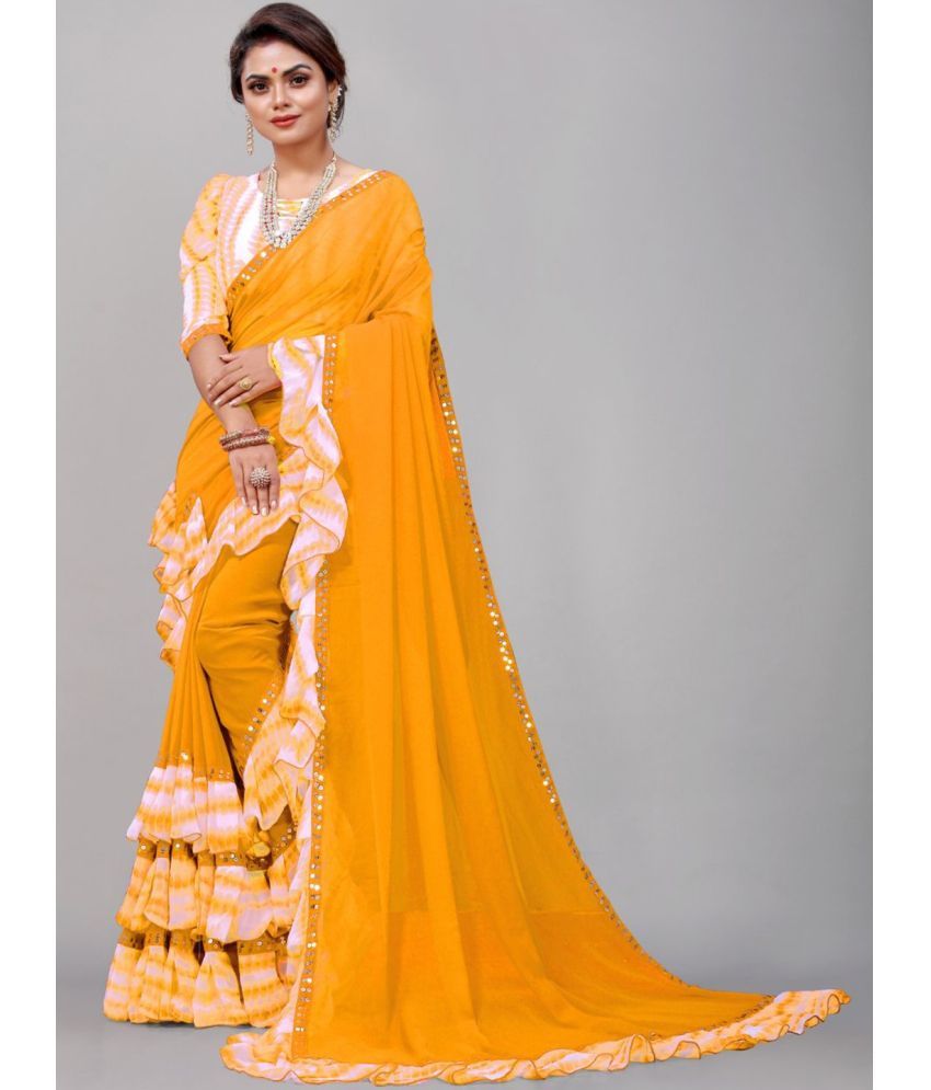     			A TO Z CART Georgette Embellished Saree With Blouse Piece - Yellow ( Pack of 1 )