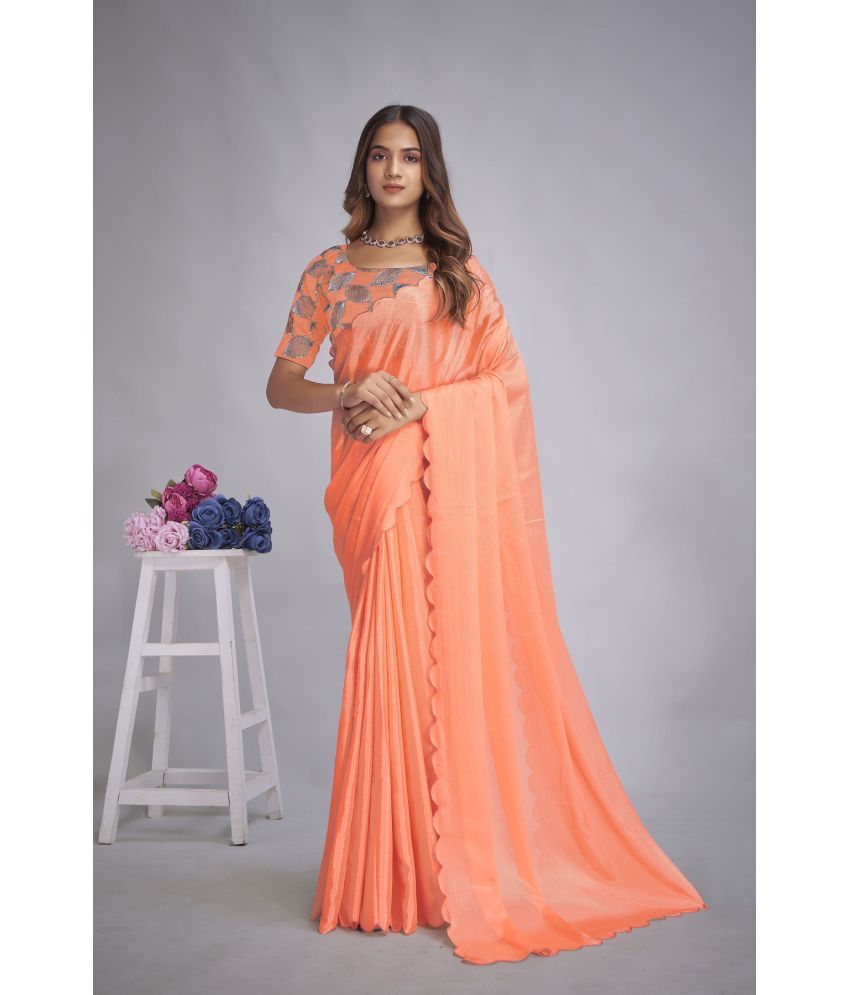     			Aika Chiffon Embellished Saree With Blouse Piece - Orange ( Pack of 1 )