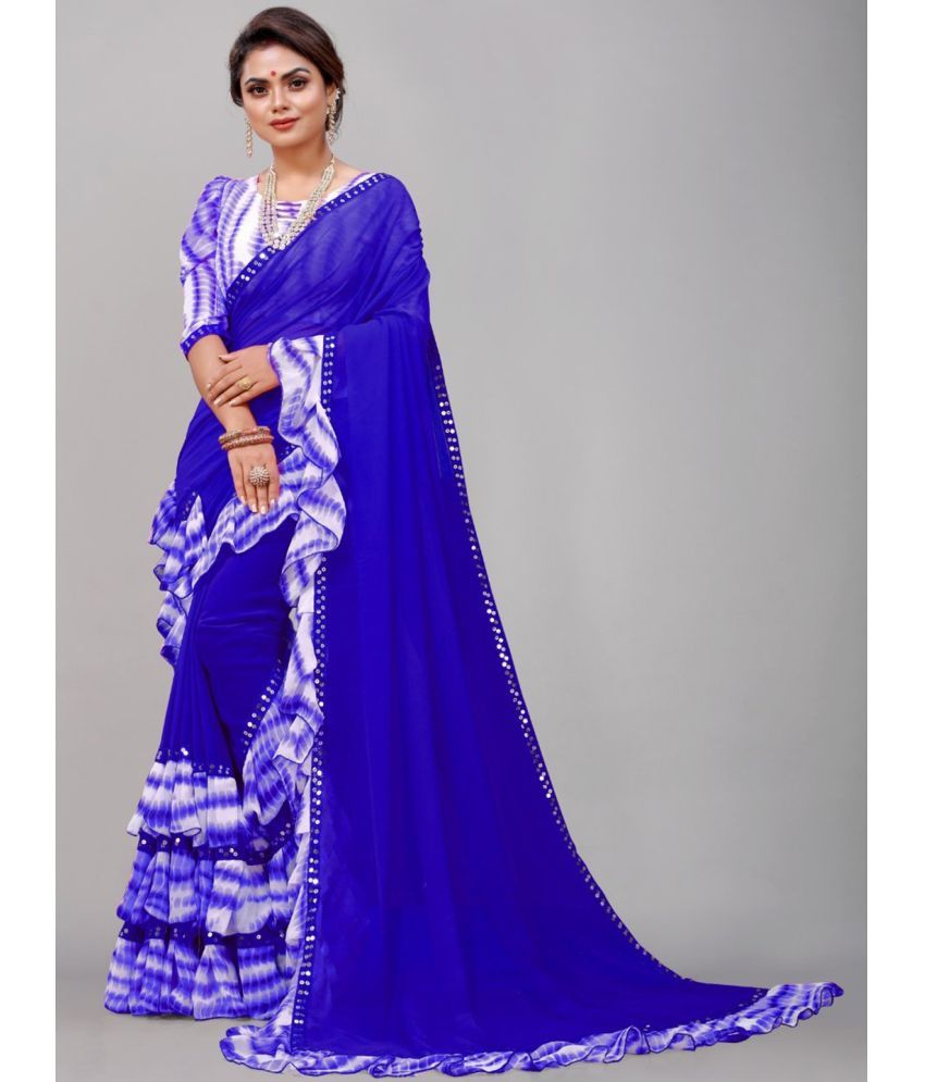     			Aika Georgette Embellished Saree With Blouse Piece - Blue ( Pack of 1 )