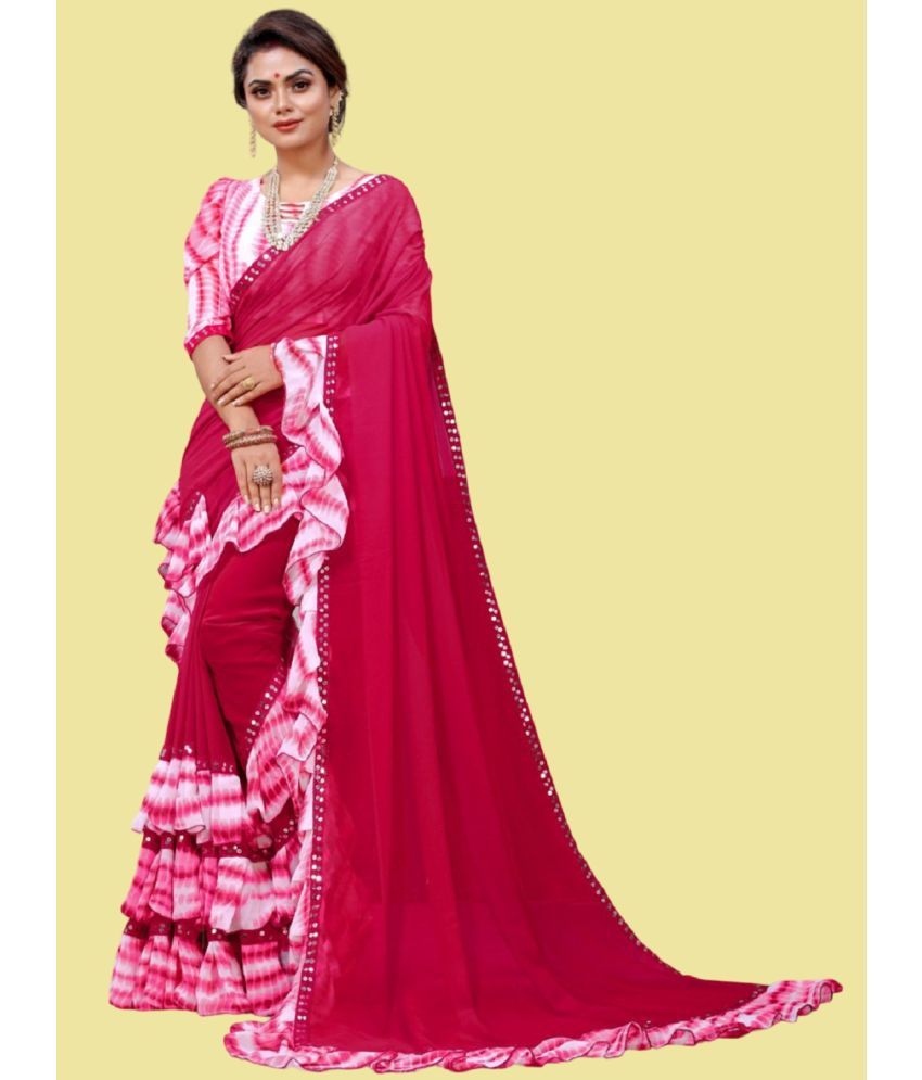     			Aika Georgette Embellished Saree With Blouse Piece - Pink ( Pack of 1 )