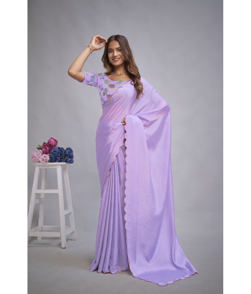     			Apnisha Chiffon Embellished Saree With Blouse Piece - Lavender ( Pack of 1 )