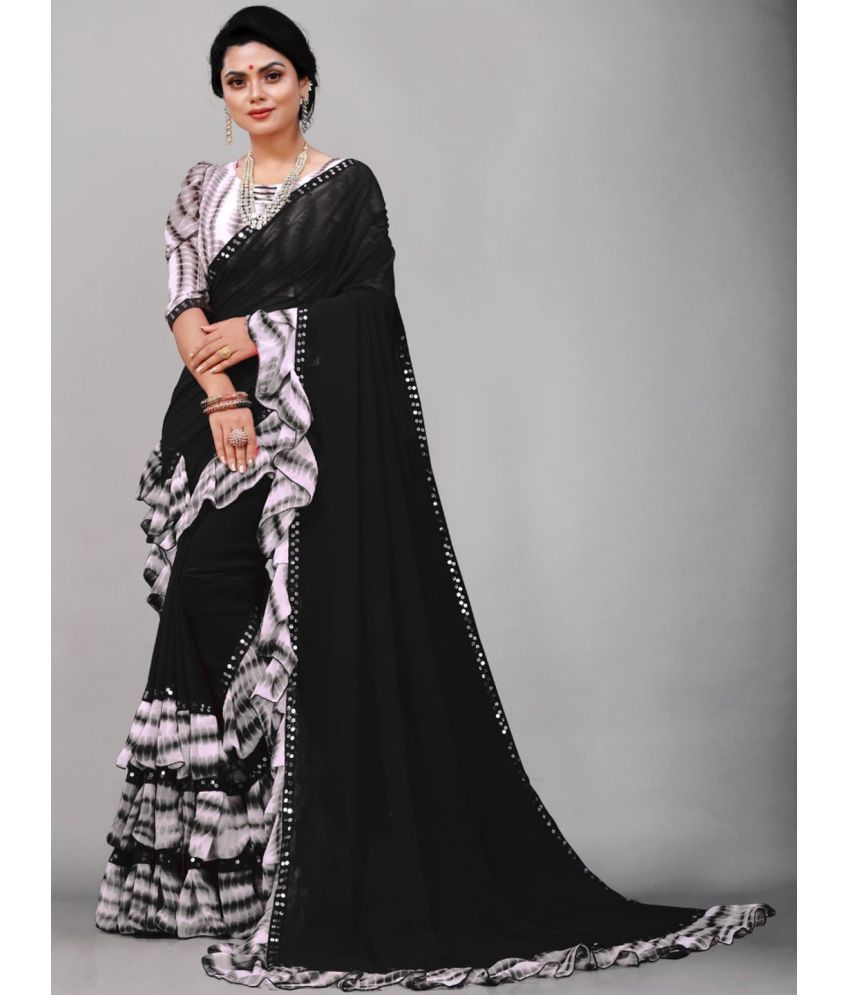     			Apnisha Georgette Embellished Saree With Blouse Piece - Black ( Pack of 1 )