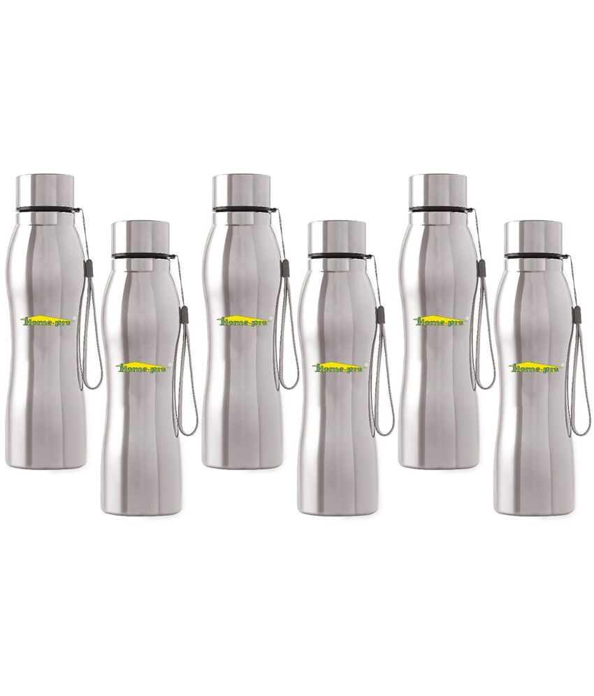     			HomePro Single Wall Diamond Cut Water Bottle Silver Stainless Steel Water Bottle 1000 mL ( Set of 6 )