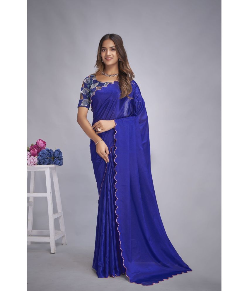     			JULEE Chiffon Embellished Saree With Blouse Piece - Blue ( Pack of 1 )