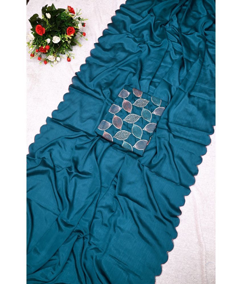     			JULEE Chiffon Embellished Saree With Blouse Piece - Rama ( Pack of 1 )