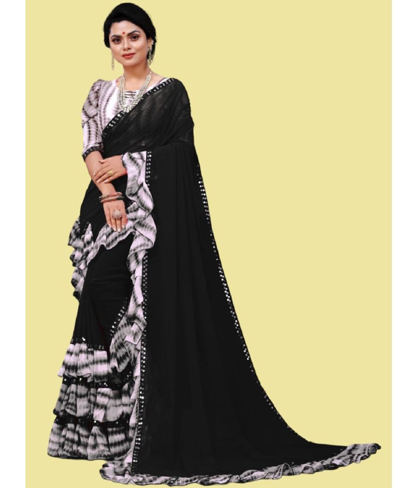     			JULEE Georgette Embellished Saree With Blouse Piece - Black ( Pack of 1 )