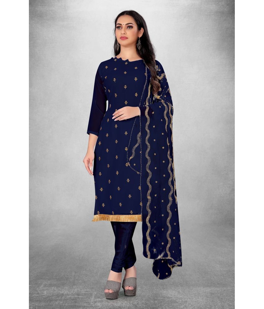     			JULEE Unstitched Georgette Embroidered Dress Material - Navy Blue ( Pack of 1 )