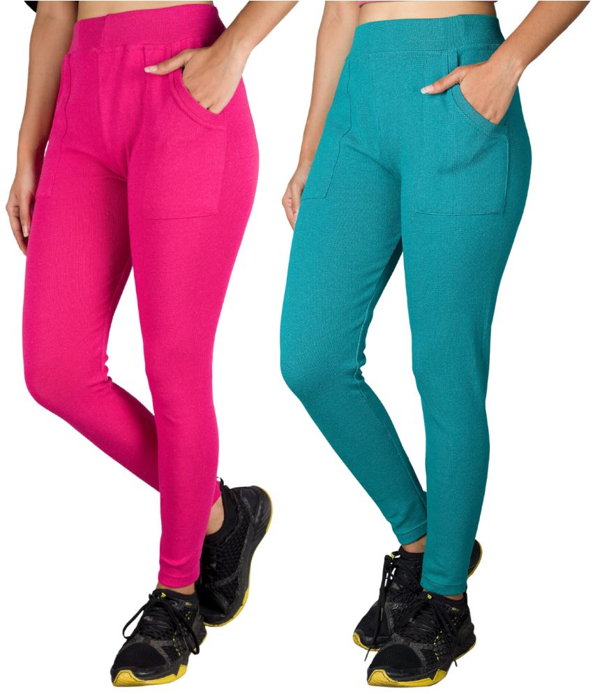     			KARARO JEGGINGS - Cotton Blend Skinny Fit Fluorescent Pink Women's Jeggings ( Pack of 2 )