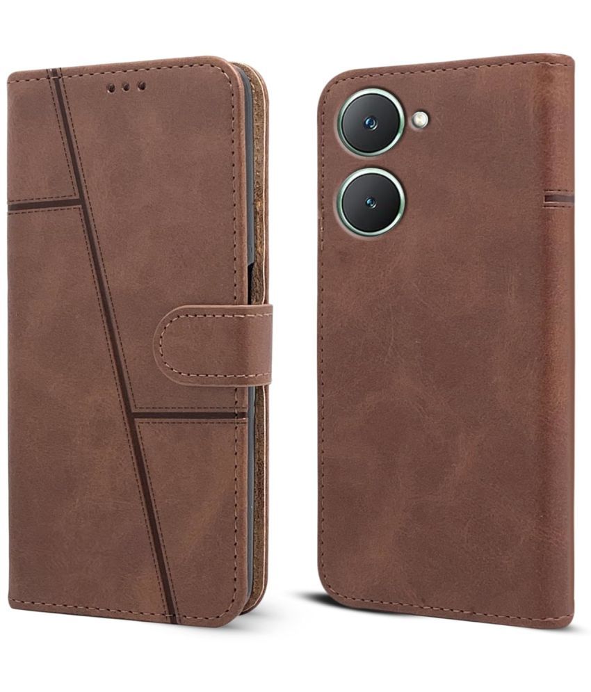     			NBOX Brown Flip Cover Artificial Leather Compatible For Vivo Y03 ( Pack of 1 )