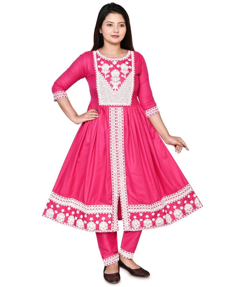     			New Collection Rayon Embroidered Anarkali Women's Kurti - Pink ( Pack of 1 )