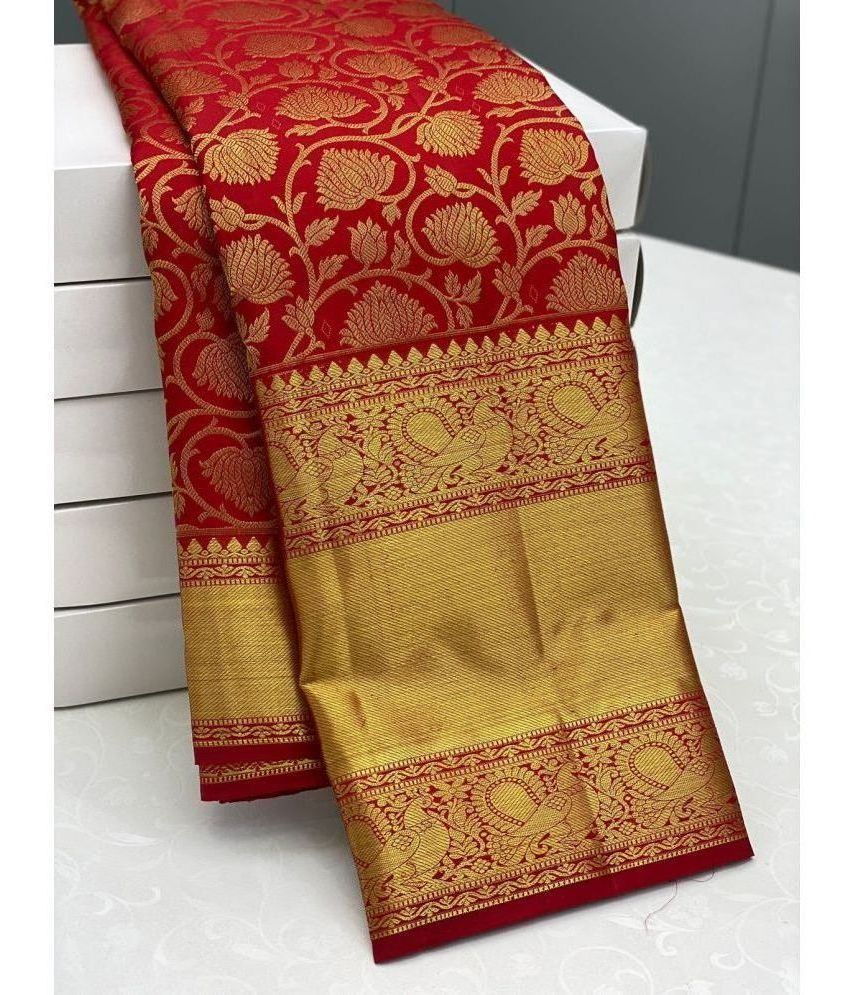     			Om Shantam Sarees Art Silk Woven Saree With Blouse Piece - Red ( Pack of 1 )