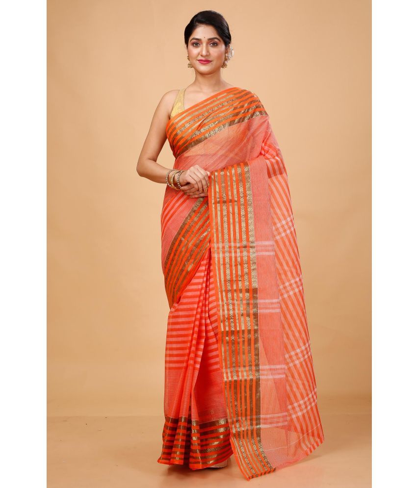     			Puspika Cotton Woven Saree Without Blouse Piece - Orange ( Pack of 1 )