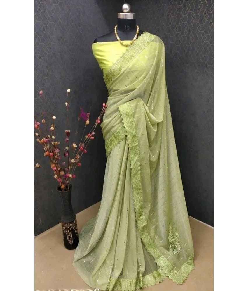     			Ruyu Lycra Embroidered Saree With Blouse Piece - Green ( Pack of 1 )