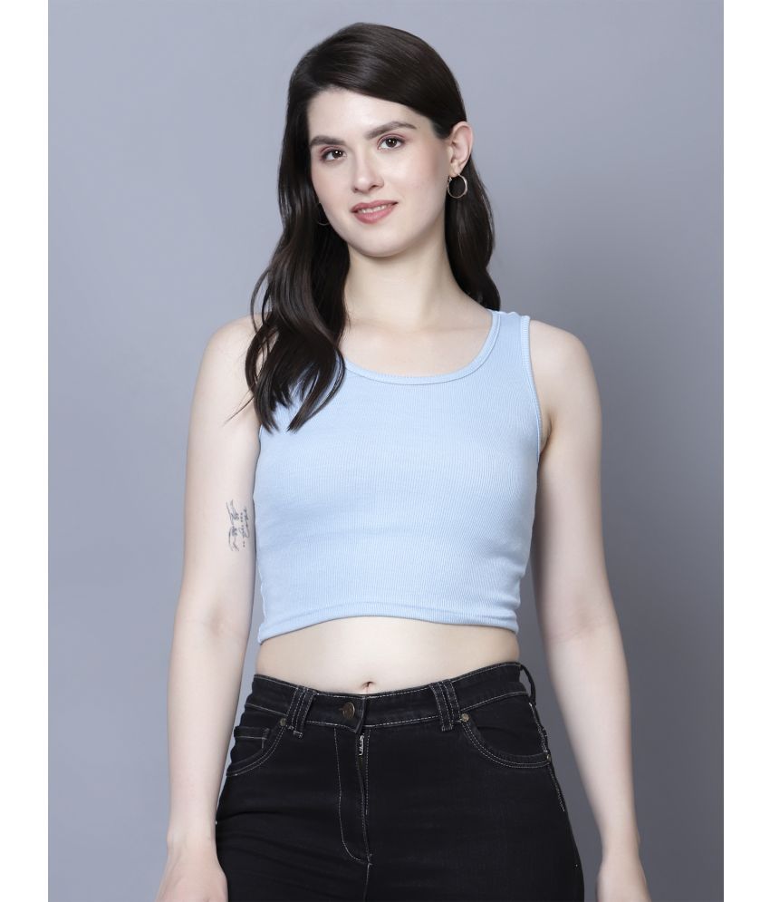     			fashion and youth Light Blue Cotton Blend Women's Crop Top ( Pack of 1 )