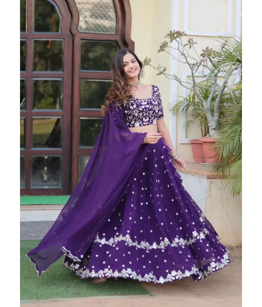     			kedar fab Purple Georgette Circular Semi Stitched Lehenga Single