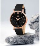 Septem Black Leather Analog Womens Watch