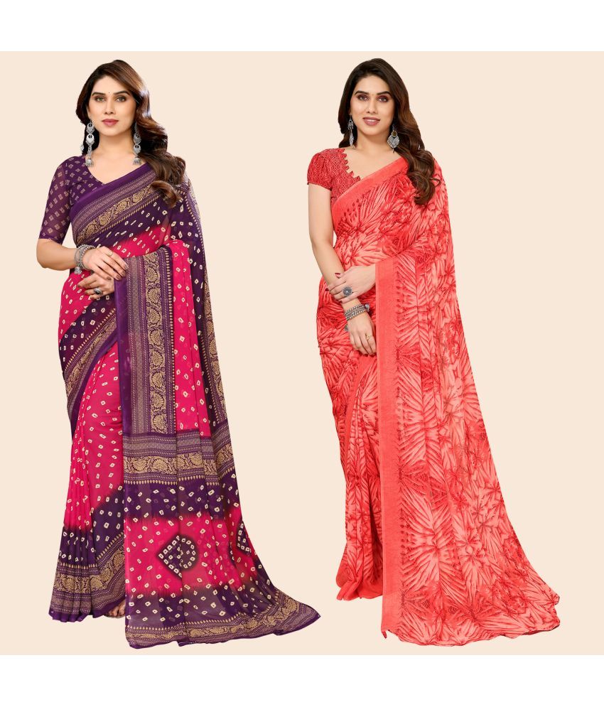     			ANAND SAREES Georgette Printed Saree With Blouse Piece - Multicolour ( Pack of 2 )