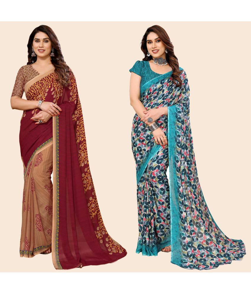     			ANAND SAREES Georgette Printed Saree With Blouse Piece - Multicolour ( Pack of 2 )