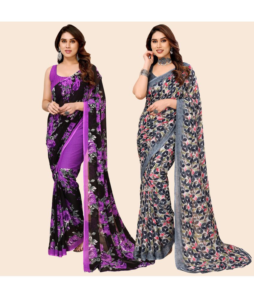     			ANAND SAREES Georgette Printed Saree With Blouse Piece - Multicolour ( Pack of 2 )