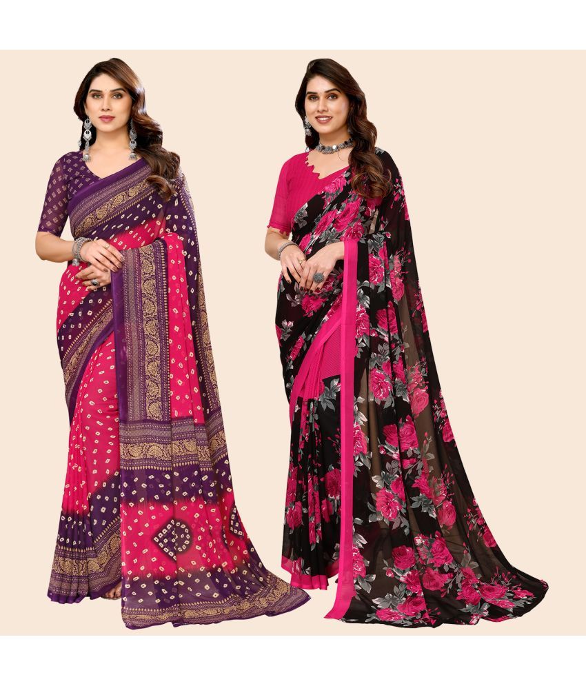     			ANAND SAREES Georgette Printed Saree With Blouse Piece - Multicolour ( Pack of 2 )