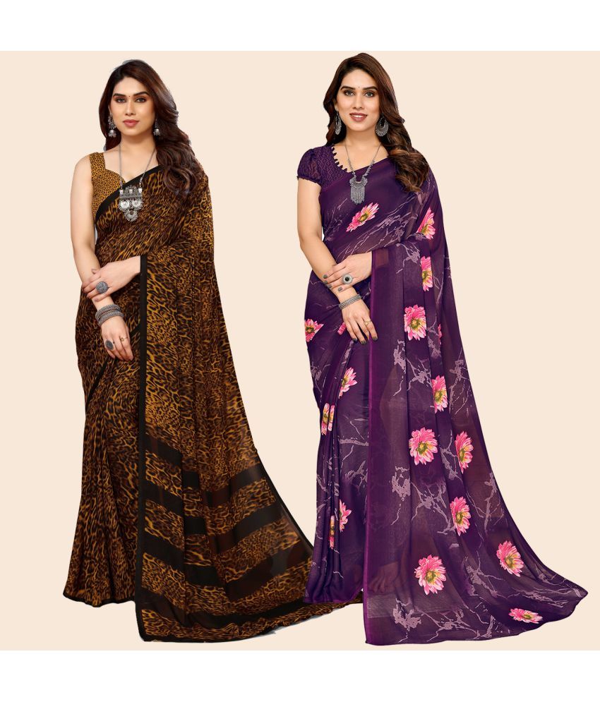     			ANAND SAREES Georgette Printed Saree With Blouse Piece - Multicolour ( Pack of 2 )