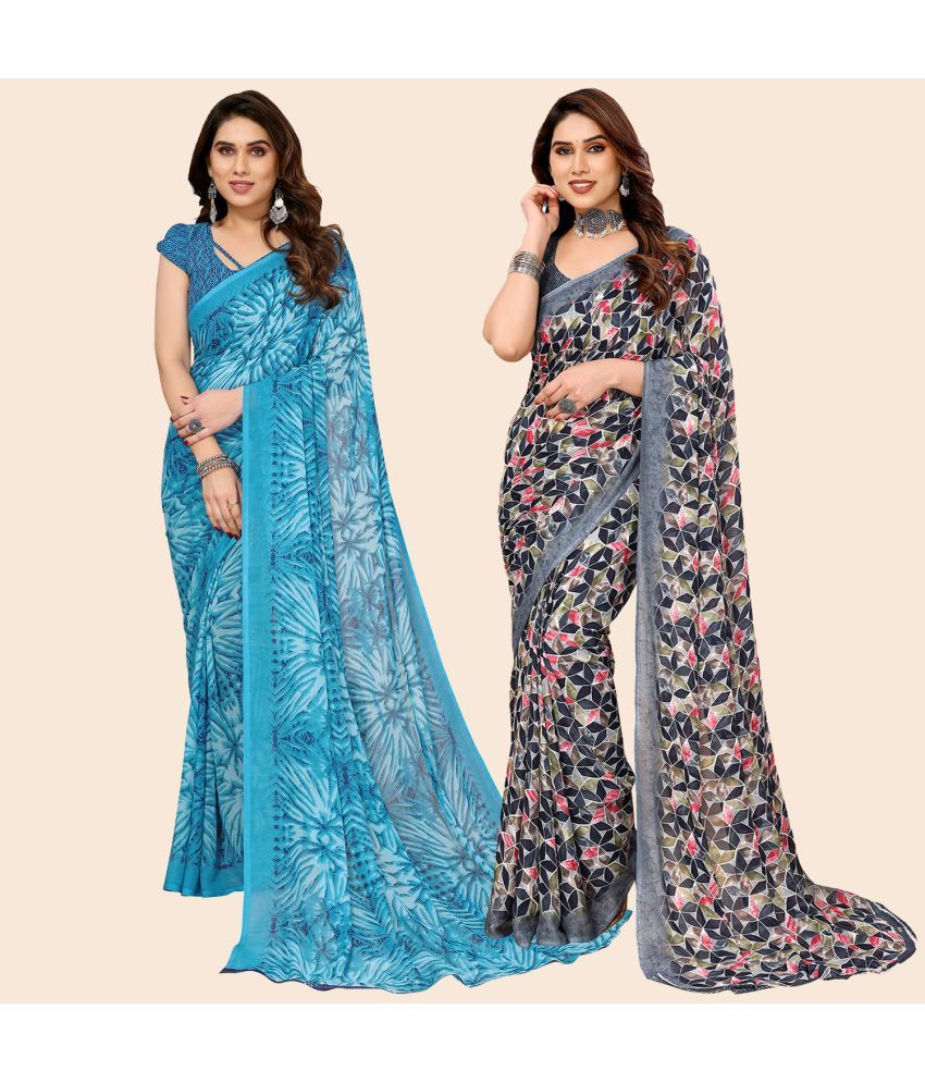     			ANAND SAREES Georgette Printed Saree With Blouse Piece - Multicolour ( Pack of 2 )