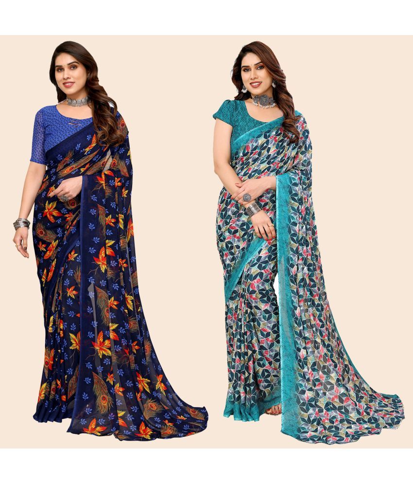     			ANAND SAREES Georgette Printed Saree With Blouse Piece - Multicolour ( Pack of 2 )